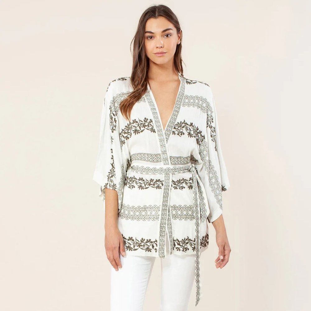 Hale Bob LIKE NEW - Olive and Ivory Soleil Kimono Top - Sz L